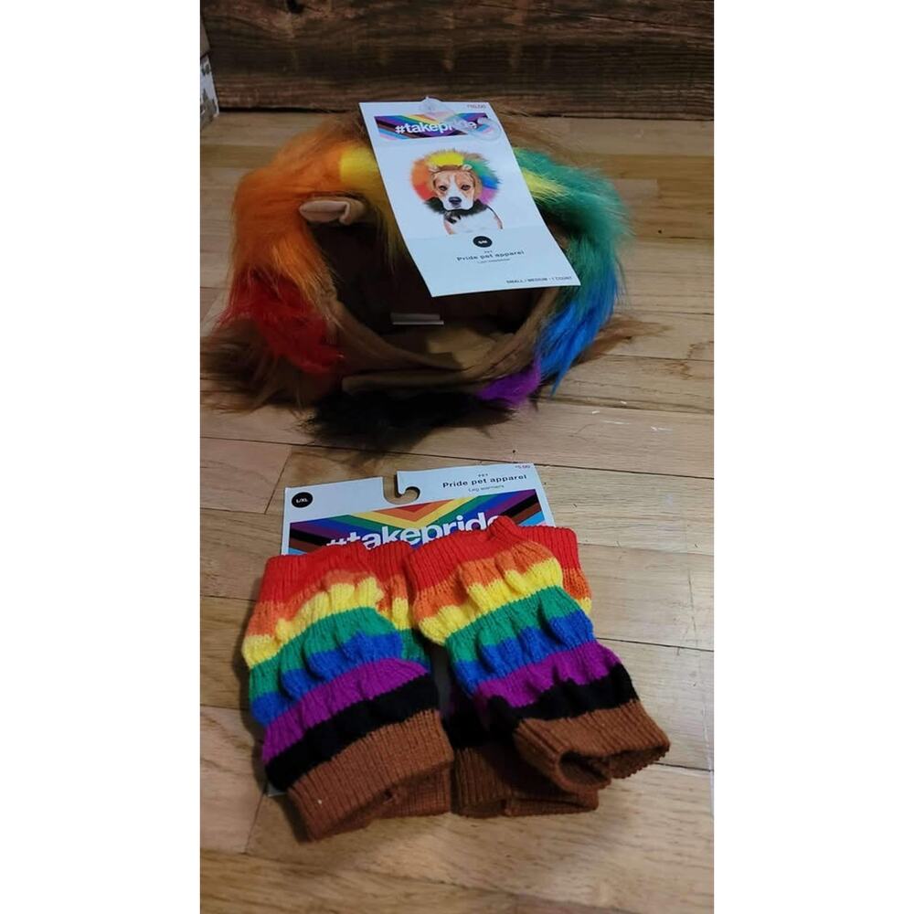 Take Pride Pet Apparel Lion Mane Headwear & Leg Warmers LGBTQ Pride S/M‎ L/XL